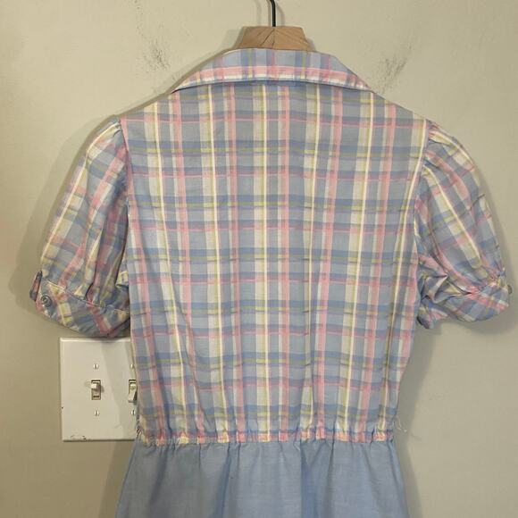 EJM Vintage Pastel Blue Checkered Short Sleeve Shirt Dress Collared Sz 5-6 VTG - Picture 10 of 11
